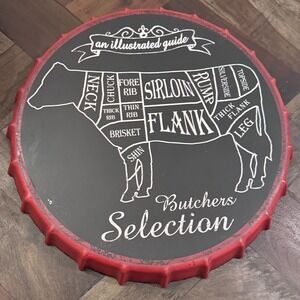 Large Metal Kitchen Sign 16" Butcher‎ Selection Cow Beef Steaj Wall Decor Red